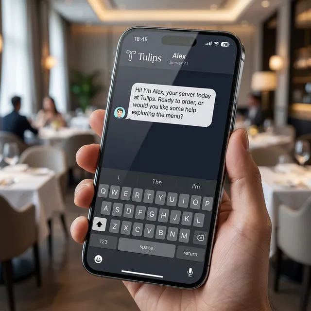 Guest using the QuickDine AI Digital Server to ask about a restaurant menu